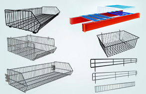 Комплектующие для стеллажей. корзины,настилы, ограничители
